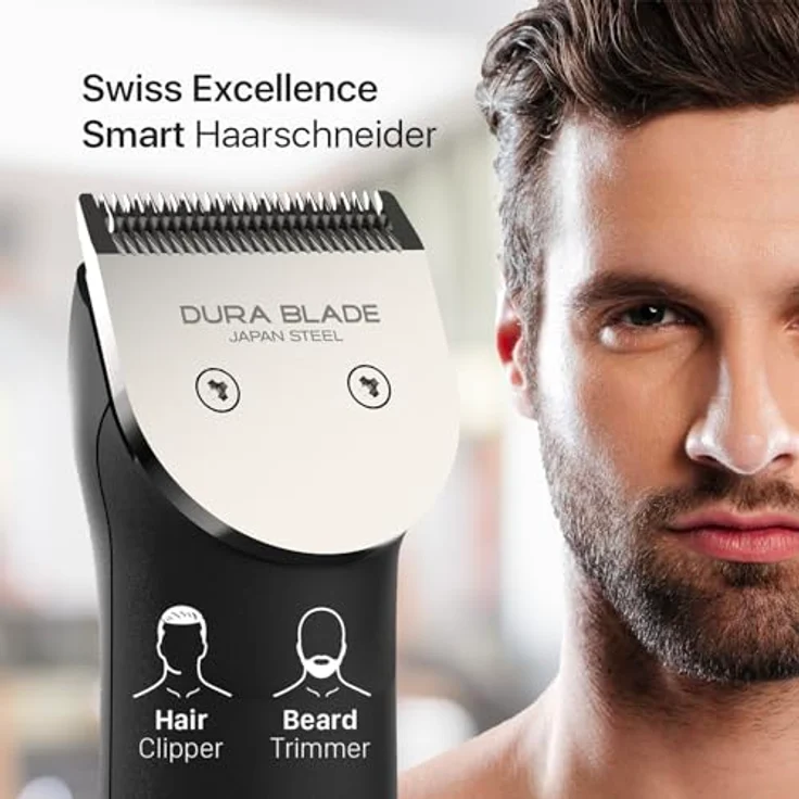 Valera, Swiss Excellence Smart, Haarschneider mit 46 mm Durablade-Klingen, 5 Schnittlängen, 6 Abstandskämme, kabelloser Betrieb oder mit Netzteil, inklusive Batterie, 100-240 V, Schwarz – Bild 2