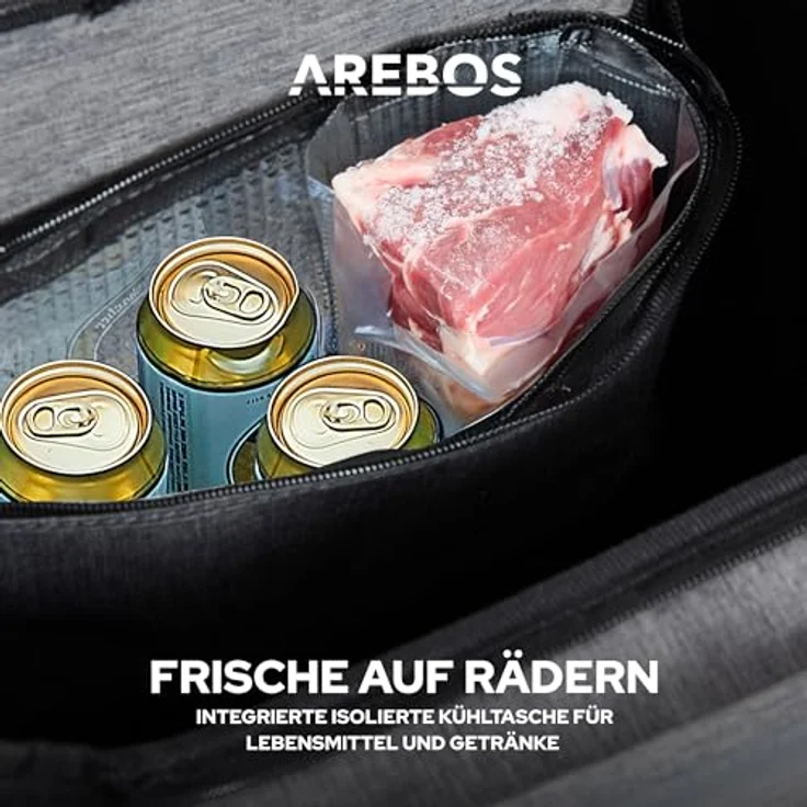 Arebos 3in1 Einkaufstrolley | Trolley groß 56 Liter mit Kühlfach | Einkaufswagen klappbar und leicht | Handwagen Grau – Bild 4