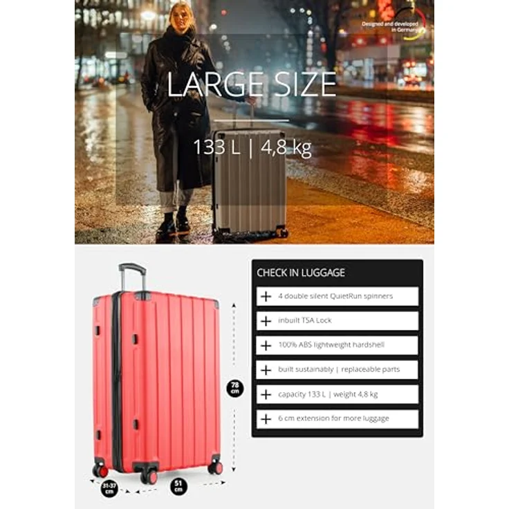 Hauptstadtkoffer Q-Damm - Großer Hartschalenkoffer, TSA, 4 Rollen, Check-In Gepäck mit 6 cm Volumenerweiterung, 78cm, 133 Liter, Koralle – Bild 2