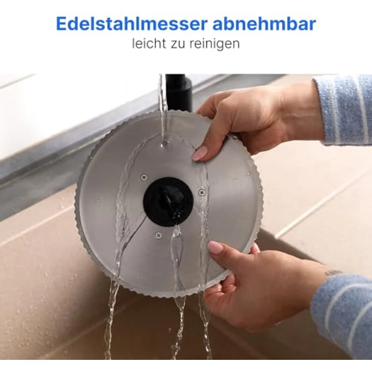 Clatronic MA 3585, Vollmetall-Allesschneider, Großes rostfreies Edelstahlmesser (Ø 190 mm), 150 Watt, Universalwellenschliff, Alu-Druckguss Motorgehäuse, Stufenlose Schnittstärke (0-15mm) – Bild 7