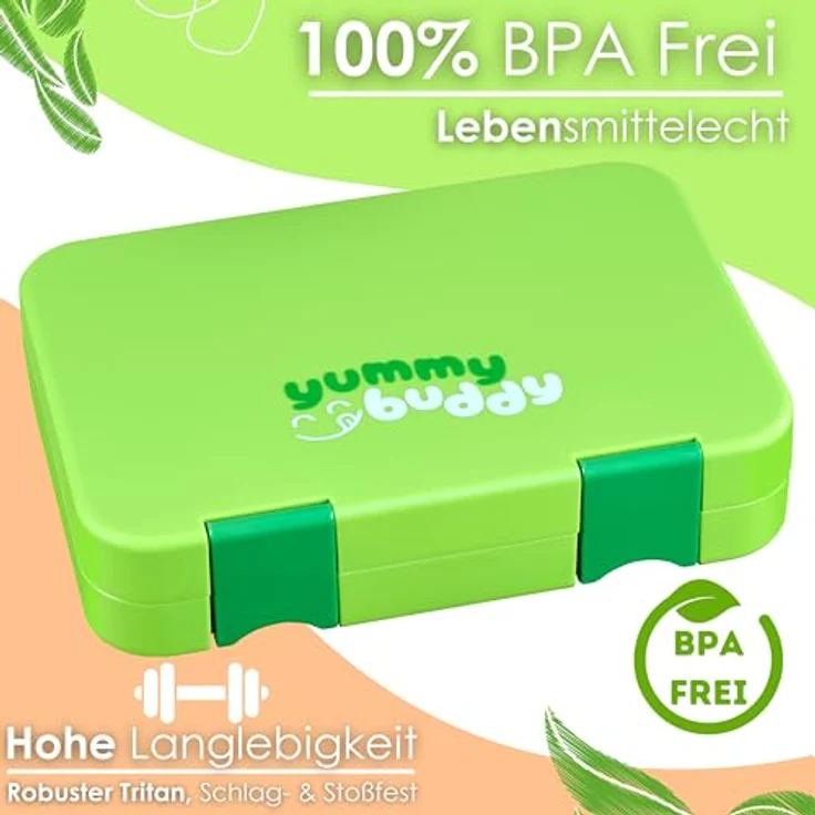ecosa yummybuddy Snackbox, Kinder Brotdose mit 6 Fächern, auslaufsicher, BPA-frei, spülmaschinenfest, 21 x 15 x 4,5 cm, Tritan – Bild 5