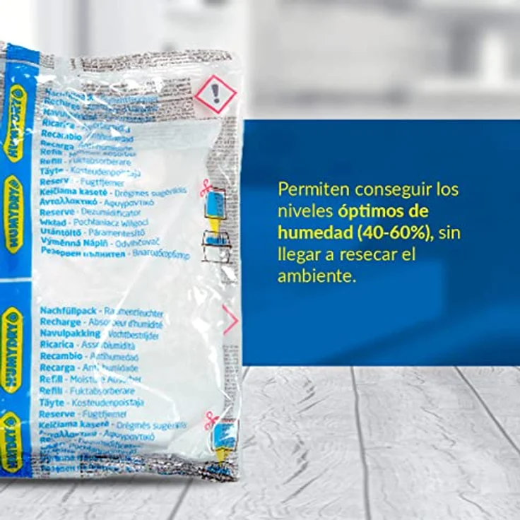 Set mit 4 Nachfüllbeutel - Nachfüllpackungen für Luftentfeuchter - Ideal zum Absorbieren von Feuchtigkeit aus Garagen, Kellern, Wohnzimmern und großen Räumen - 1 kg Beutel – Humydry – Bild 4