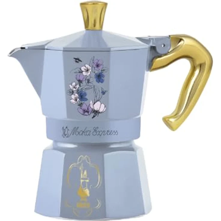 Bialetti Moka Express 3tz Bridgerton, Espressokocher in Himmelblau und Gold, kompatibel mit Elektro, Gas und Glaskeramik, patentiertes Sicherheitsventil – Bild 2