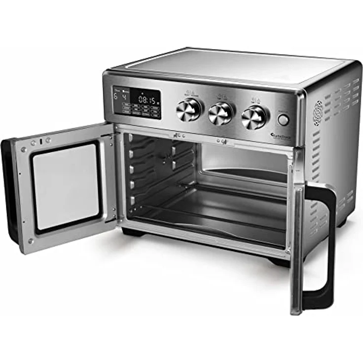 TurboTronic Mini Backofen - 4in1 Heißluftofen und Heißluftfritteuse XXL Version 32L inkl. Drehspieß & viel Zubehör Backblech, Dörrgerät ab 25°C & Grill, Airfryer (silber) – Bild 5