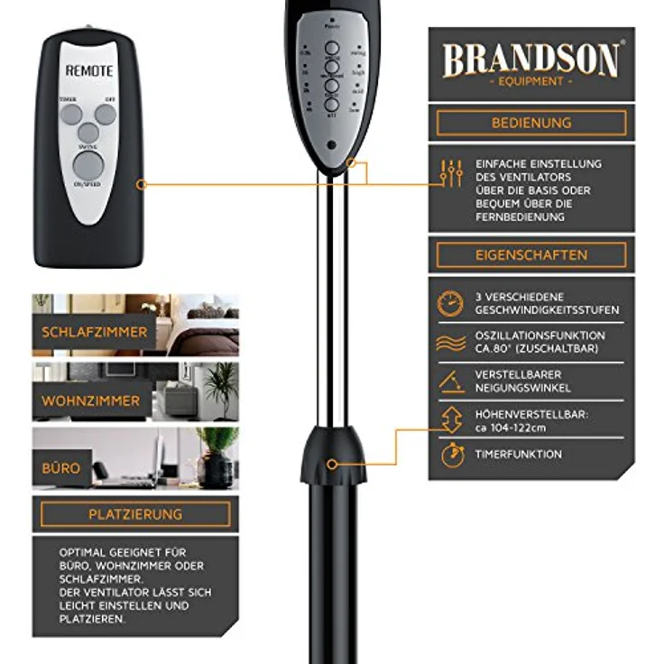 Brandson Standventilator mit Fernbedienung Standlüfter - Ventilator höhenverstellbarer Standfuß - – Bild 5