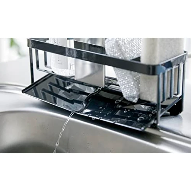 YAMAZAKI 5017 Tower Schwamm- und Flaschenhalter mit Abfluss, schwarz, Stahl/Edelstahl, 25 x 10 x 9,5 cm – Bild 5