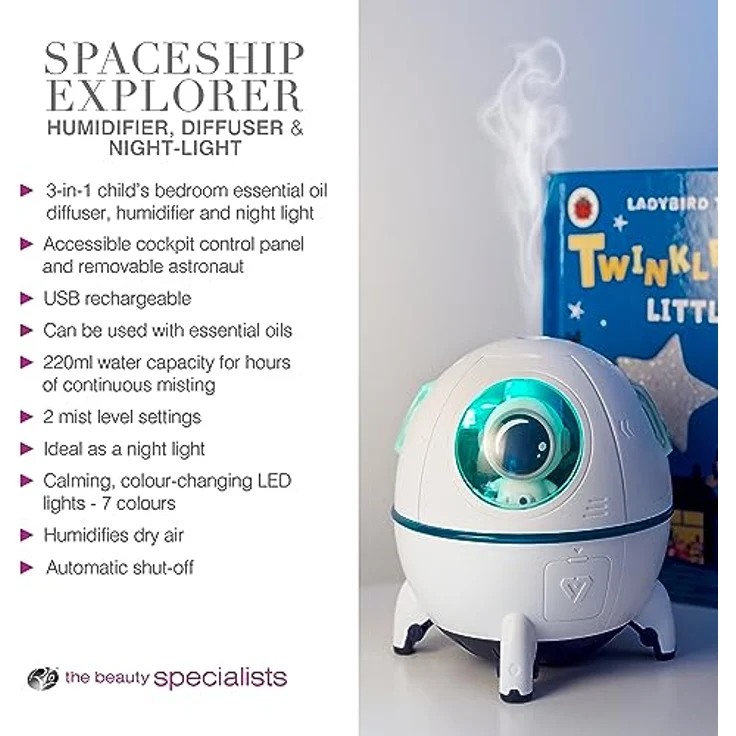 RIO Spaceship Explorer, Ultraschall-Aromadiffusor und Luftbefeuchter für Kinder, Design-Accessoire für gemütliche Atmosphäre, ohne Nachfüllung – Bild 8