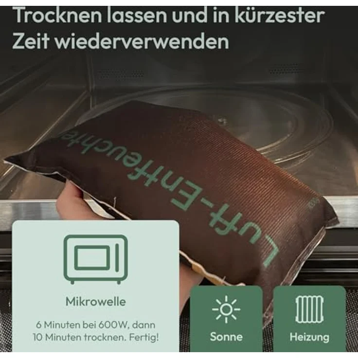 TRAVORA Luftentfeuchter Kissen 2x 1 kg mit Anti-Rutsch Pad - wiederverwendbar - Auto Innenraum - extra groß, Schwarz – Bild 5