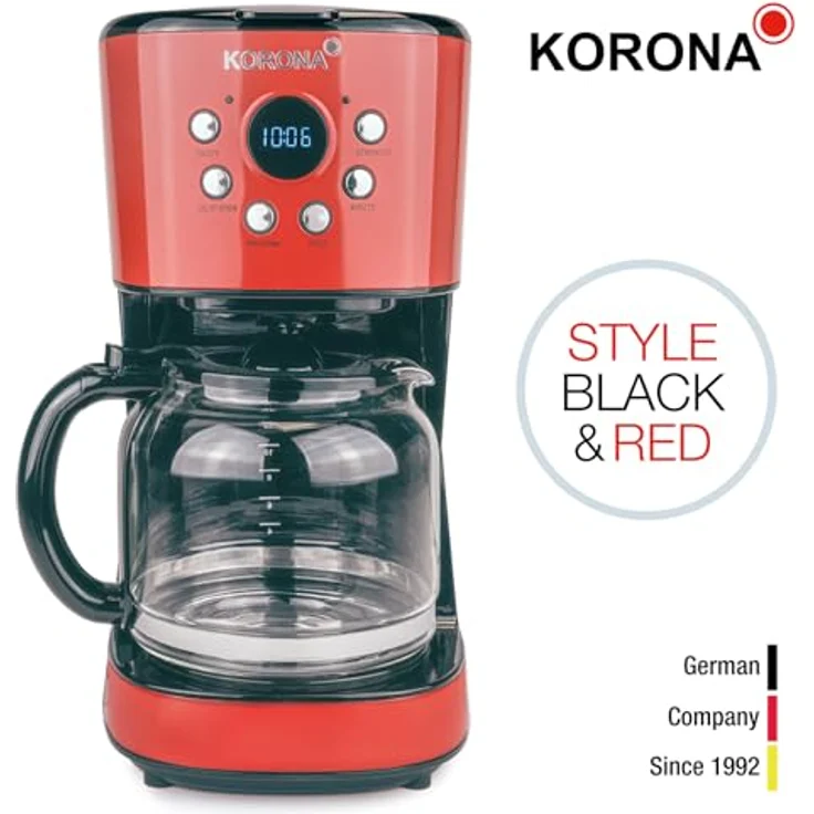 Korona 10667 Retro-Kaffeemaschine | Rot | 1,5 Liter | Filterkaffeemaschine | LCD-Display | Timer | Kaffeeautomat inkl. Permanentfilter – Bild 2