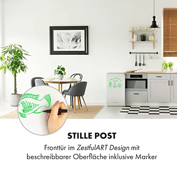 Klarstein Spitzbergen Uni, Kühlschrank mit beschreibbarer Tür, Gefrierfach und 90 l, Weiß – Bild 2