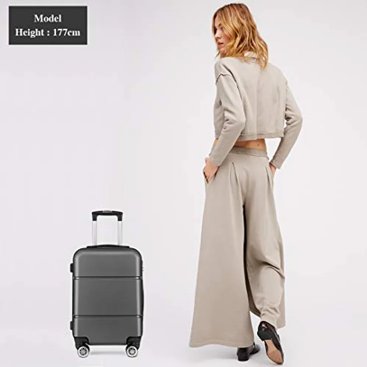 KONO Reisekoffer 55x38x22cm, Handgepäck Trolley aus ABS, 33L, leicht mit 4 Spinner-Rollen, grau – Bild 3
