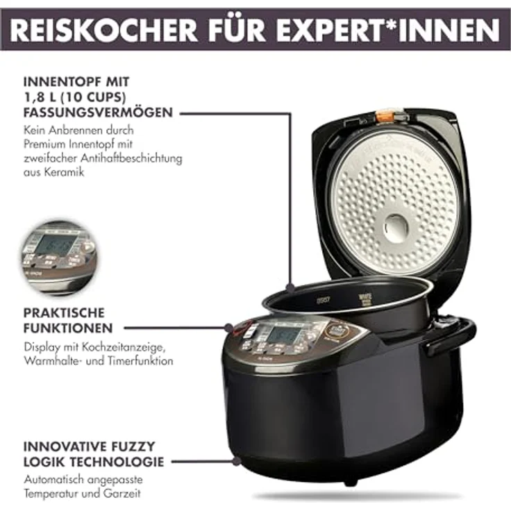 ZOJIRUSHI Premium Reiskocher NL-GAQ18 – 1,8 Liter (10 cups) – mit Warmhaltefunktion – inkl. Messbecher, Reislöffel und Dämpfeinsatz - Mit europäischem Netzkabel – Bild 2