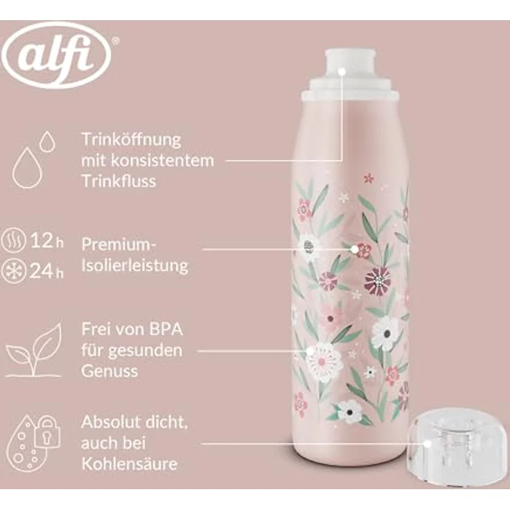 alfi KIDS ISO BOTTLE 500ml, rosa pastell, Isoliertrinkflasche Kinder Edelstahl, absolut dicht mit Drehverschluss, hält 12 Stunden heiß, 24 Stunden kalt, Trinkflasche für Kohlensäure, BPA-frei – Bild 3