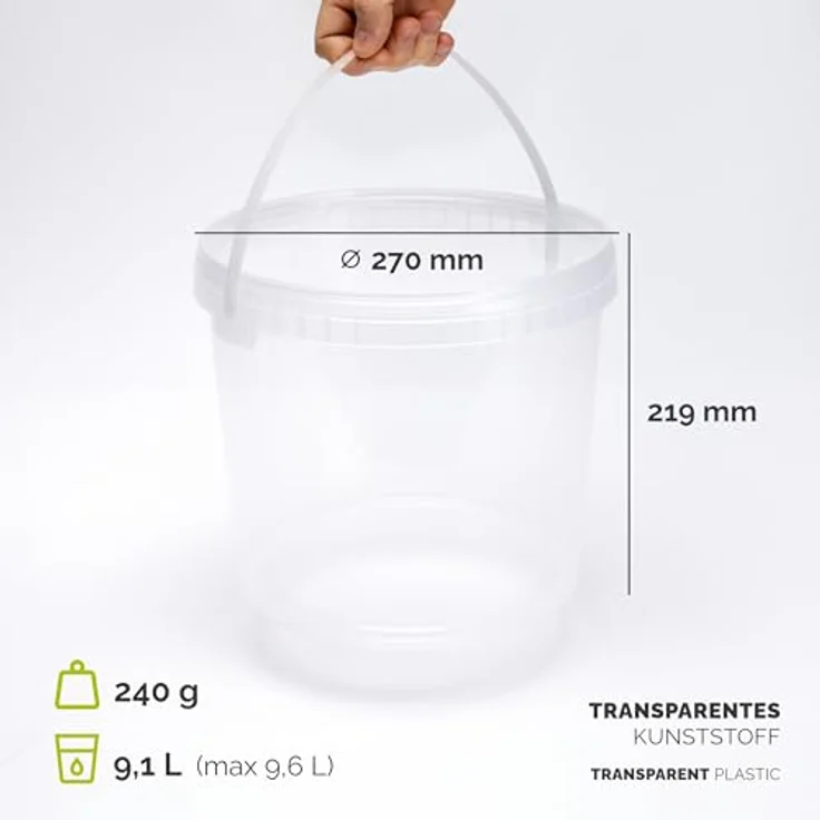 Garronda Eimer mit Deckel 8 L für die Lagerung von Lebensmittel- und Chemischen Produkten 50 Stück Transparent GD-0072, Kunststoffeimer mit Spitzen-Verarbeitungsqualität und wasserdichter Aufbewahrungsfunktion – Bild 2