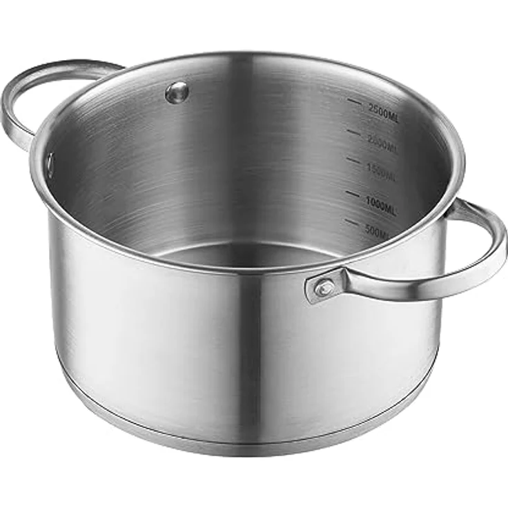 FLORINA Topf aus Edelstahl (2,5 l) 18 cm I Kochtopf mit Glasdeckel I Mit Messbecher und genieteten Griff I 3-Schicht-Boden I Spülmaschinengeeignet I Ideal für Induktionsherd, Gasherd und Elektroherd – Bild 1
