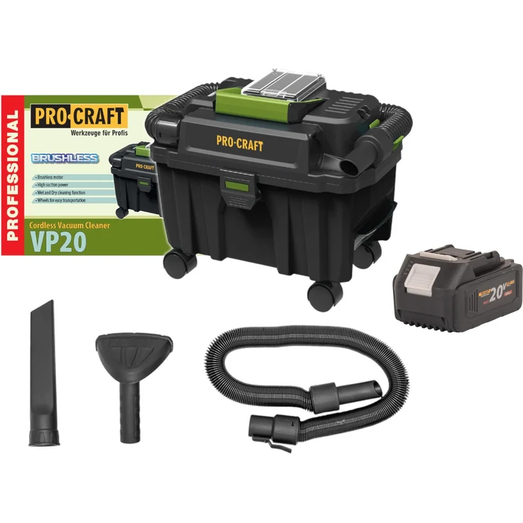 Procraft VP20 Akku Industriesauger 20 V, 10 l, Brushless, mit 1x Akku 4,0 Ah - ohne Ladegerät
