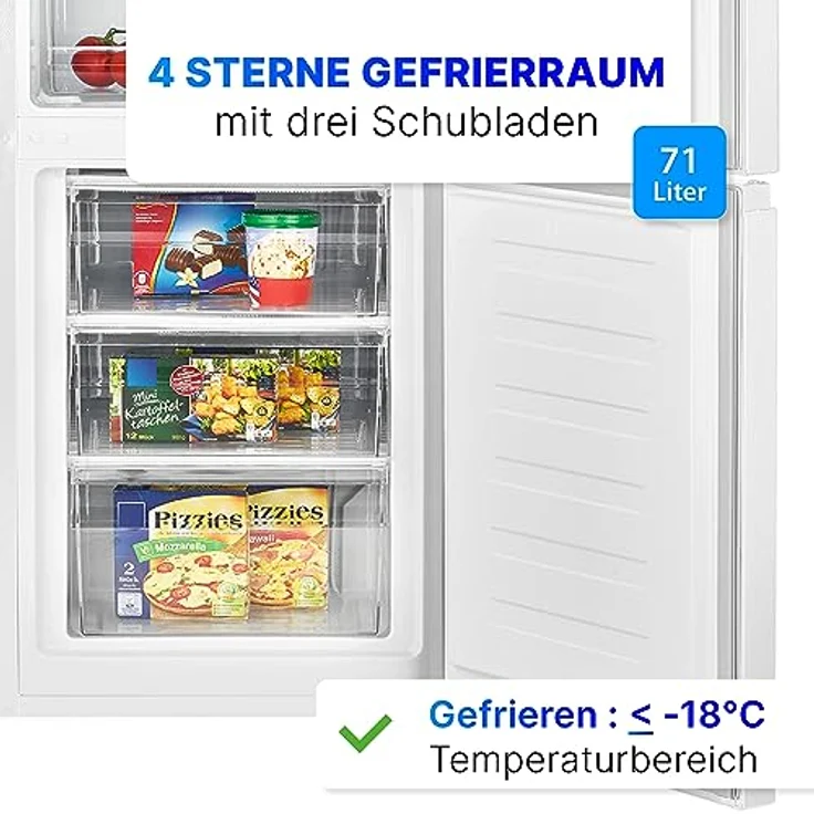 Bomann® Kühlschrank mit Gefrierfach 180cm hoch | Kühl Gefrierkombination 268L mit 4 Ablagen & 3 Schubladen | Türanschlag wechselbar | leise Kühlgefrierkombi mit 36db | Kühlschrank KG 7353 weiß – Bild 5