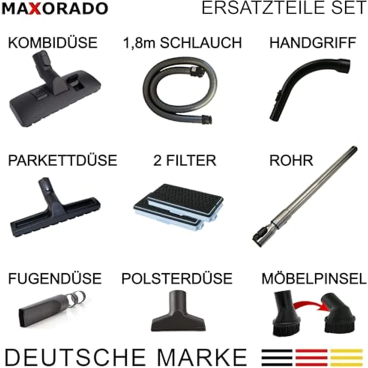 Maxorado Staubsaugerdüsen-Set für Miele S8 S8340 C3, 10-tlg, drehbarer Saugschlauch, drehbarer Möbelpinsel, Zubehör für 10563760, 7863552, 7863553, 7863554, 7863555, S8, S8000 Serie, C3 – Bild 4