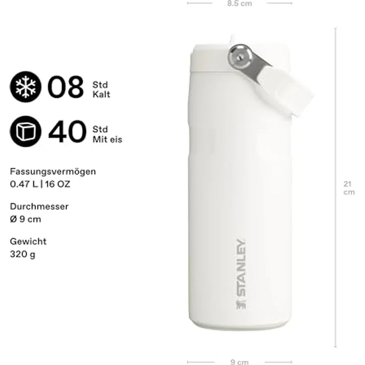 Stanley Flip Straw 2.0 Trinkflasche mit Strohhalm, 0.47L, doppelwandige Vakuumisolierung, hält 40 Stunden eisgekühlt, BPA-frei, auslaufsicher, spülmaschinenfest, Frost – Bild 2