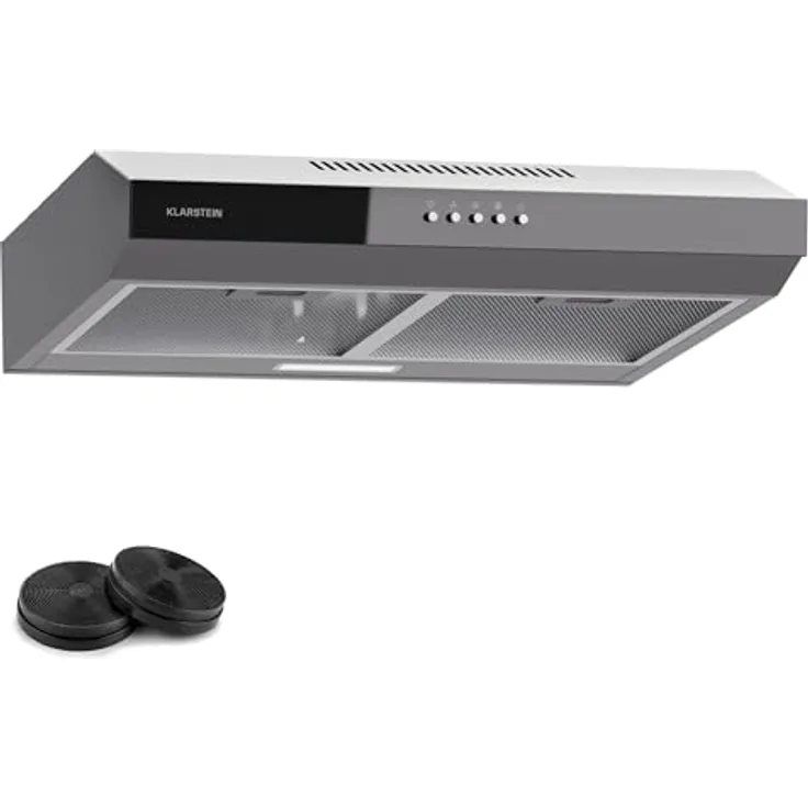 Klarstein Dunstabzugshaube 60cm, Abluft-Dunstabzugshaube mit Spülmaschinenfestem Filter aus Aluminium, Leise Abzugshaube Abluft, 200m³/h Luftstrom, Effiziente Wandhauben mit LEDs & Touch Controls