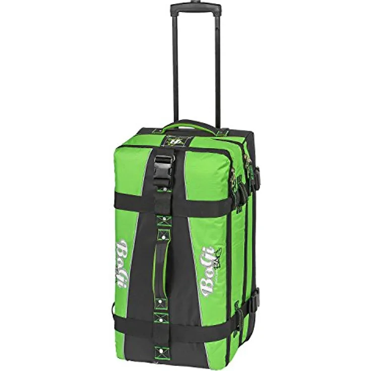BoGi Bag Rollkoffer Reisekoffer, 72 cm, 85 L, Schwarz/Grün - Stabiler Trolley mit Skaterrollen und 2 Packzonen