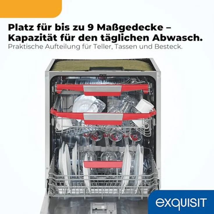 Exquisit EGSP9614-E-030A, vollintegrierbarer Geschirrspüler mit 14 Maßgedecken, 8 Programmen, Extra Hygiene, 42 dB, Energieklasse A, Inox – Bild 5