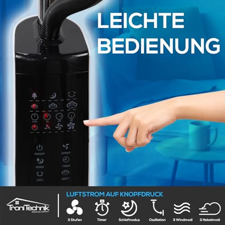 TroniTechnik Standventilator Turmventilator Vernebler SV05 40cm, inkl. Oszillation – Bild 8