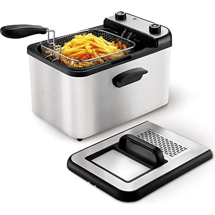 Grunkel - MAXIFRYPRO - Fritteuse, 4,2 Liter Fassungsvermögen, verstellbarer Timer, Deckel mit Sichtfenster, abnehmbarer Griff für einfache Reinigung - 3000 W