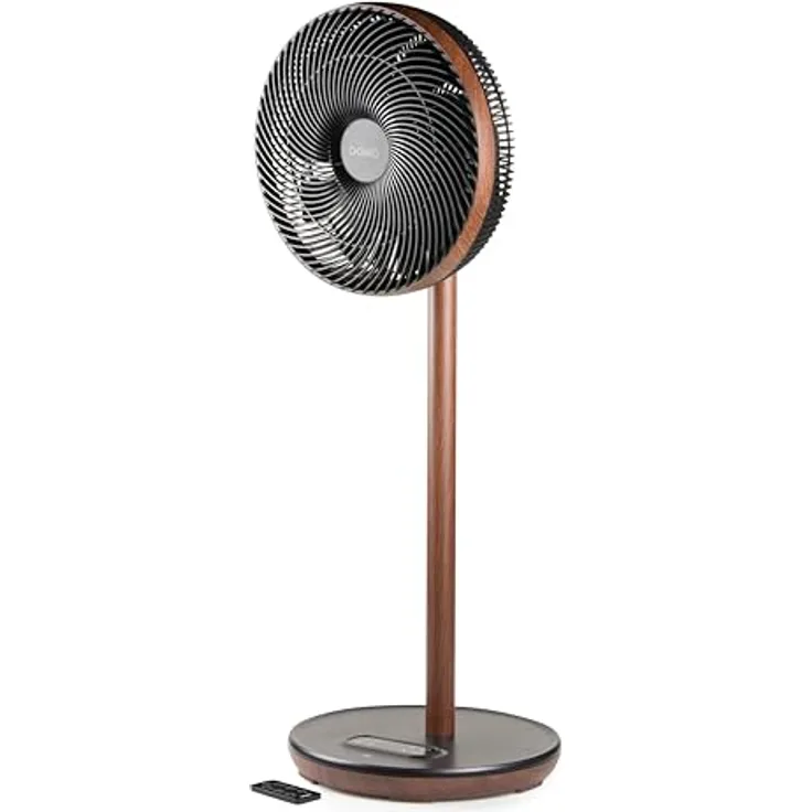 DOMO DO8155 Standventilator, DC ECO Fan mit 3D Oszillation, Fernbedienung, flüsterleise und Baby Modus, Ø 33 cm, Wood Style