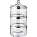 EDZARD Glasdose Vigo dreistöckig, stapelbar, mit Deckel, mundgeblasenes Kristallglas mit Platinrand, Ø 19,5 cm außen, Ø 17,5 cm innen, Bonboniere, Muffin Dose, Cookie Jar