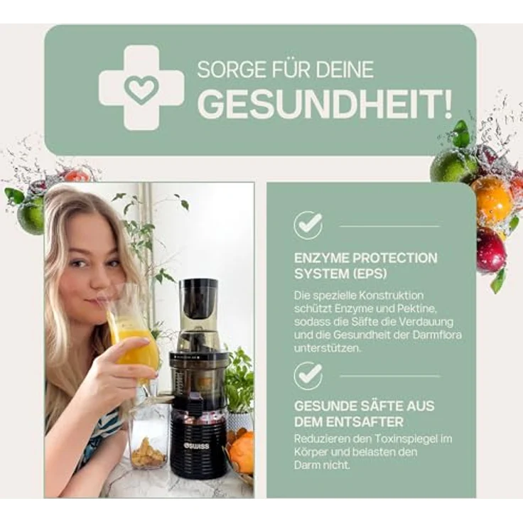 4Swiss Slow Juicer BM202, Entsafter mit Ultem-Schnecke, 40 U/Min, XXL-Einfüllschacht, leise, BPA-frei, schwarz – Bild 7