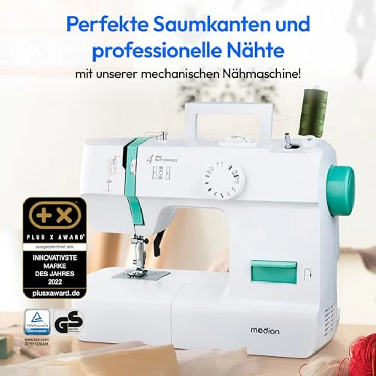 Medion® Freiarm-Nähmaschine MD 11179, 12 Stichmuster, 4 Schritte Knopfloch, 12 Programme, Vertikales Spulsystem, LED Nählicht, Integrierter Fadenschneider – Bild 2