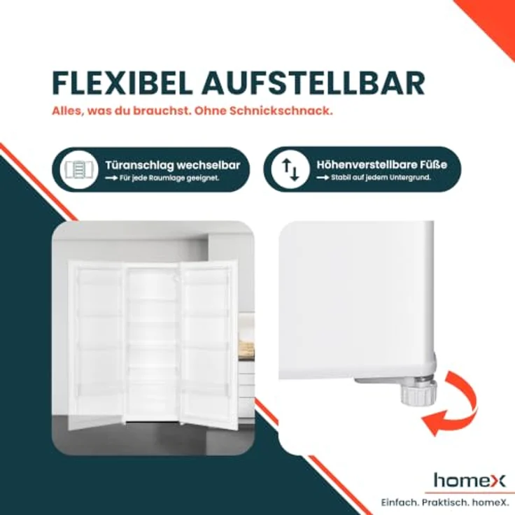 homeX CS2422E-W Kühlschrank ohne Gefrierfach, 242 Liter Nutzinhalt, freistehend, 143 cm hoch, weiß, leise mit LED-Beleuchtung – Bild 7