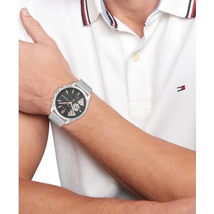 Tommy Hilfiger Multifunktionsuhr BAKER, Quarzuhr, Herrenuhr, Edelstahlarmband, analog, Tag, grau – Bild 6