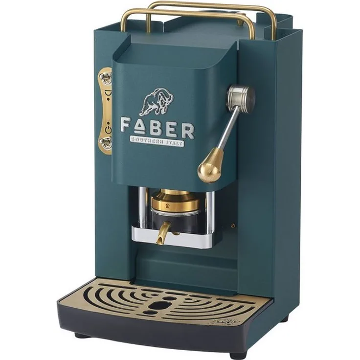 Faber Coffee Machines Faber Pro Deluxe 3.0 Kaffeepadmaschine, Messing-Design, ESE Pads, hygienischer Wassertank aus Glas, magnetisch abnehmbare Brühgruppe und Auslauf