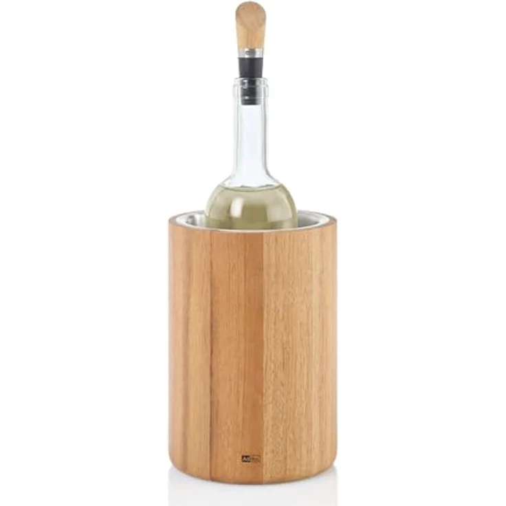 AdHoc WK30 Flaschenkühler für Wein, Sekt, Champagner, aus Akazienholz und Edelstahl, hält Flaschen bis 10,5 cm Durchmesser kalt – Bild 2