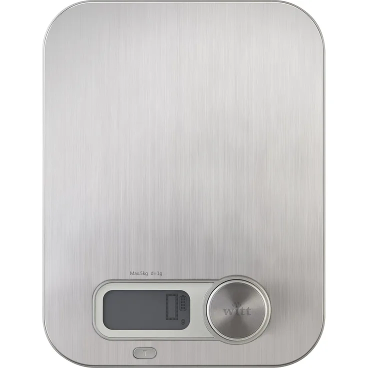 Witt Premium WPKS5S Küchenwaage, 5 kg Kapazität, präzise 1 g Messung, Silber