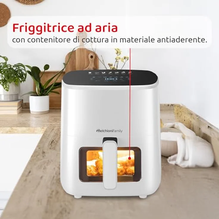 Melchioni Family Marianna New Luftfritteuse, 5 l, kompakt, Antihaft-Behälter, Touch-Display, 7 Programme, Timer 60 min, Temperatur 80 °-200 °C, 1500 W – Bild 4