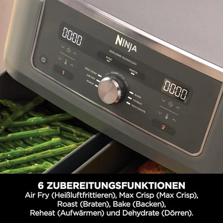 Ninja Dual Zone Digital Air Fryer DZ400EU, 9,5L Heißluftfritteuse mit 2 Schubladen, 6-in-1 Funktionen, spülmaschinenfeste Körbe, Metallic Grau – Bild 5