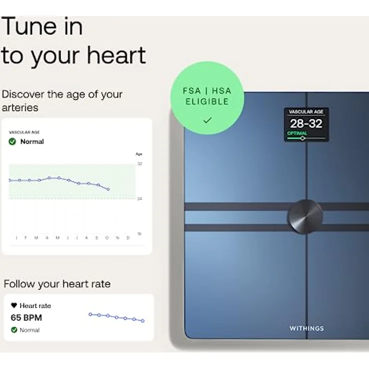WITHINGS BODY COMP — WLAN Smart Waage mit vollständiger Körperanalyse inkl. Fettanteil, Muskelmasse, Knochendichte, Viszeralfett, Digitale Personenwaagen /Körperfettwaage mit Bluetooth – Bild 3