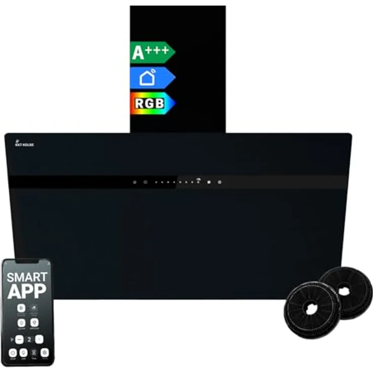KKT KOLBE STYLE8005SMAO Dunstabzugshaube 80 cm 782 cbm/h WLAN RGBW-LED-Beleuchtung SensorTouch Bedienung, Edelstahl schwarzes Glas