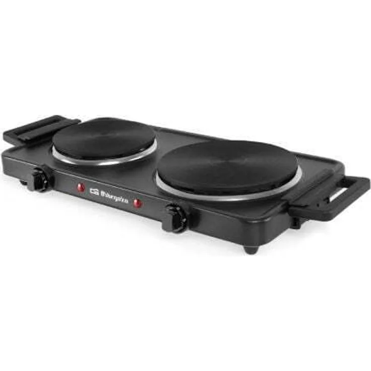 Orbegozo PE2855, Elektroherd mit 2 Kochzonen (155mm und 185mm, 1000W - 1500W), versiegelte Oberfläche für einfache Reinigung