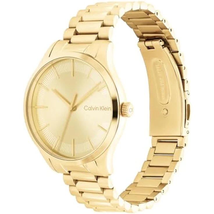 Calvin Klein Analog Quarzuhr Unisex mit Gelbgoldfarbenes Edelstahlarmband - 25200043, Quarz-Uhrwerk mit Sonnenstrahlen-Zifferblatt – Bild 2