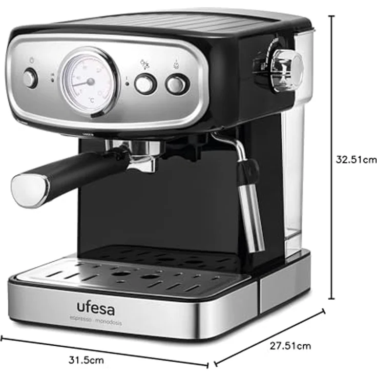 Ufesa CE7244 Brescia Espresso- und Cappuccino-Kaffeemaschine, 20 Bars, 850W, 1.5L Tank, Tassenwärmfunktion – Bild 2