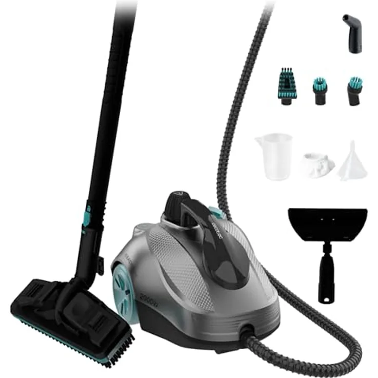 Cecotec Dampfreiniger Hydrosteam 2000 Easyhome Max, 2000 W, 60 g/min Dampfausstoß, 5 bar Druck, XXL 2L Tank, 150 Minuten Laufzeit, 7,5 m Aktionsradius, Zubehörset inklusive
