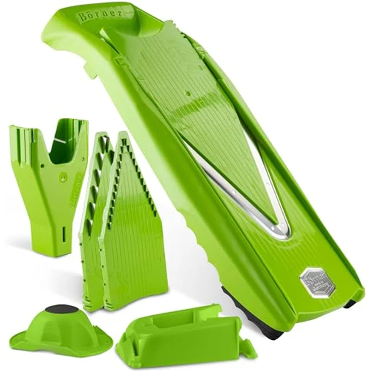 Börner Gemüsehobel V5 PowerLine Profi Set, Kunststoff, mit 2 Messereinschüben und Dockingstation grün – Bild 8