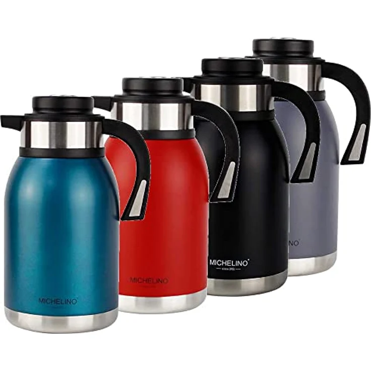 Michelino 2 Liter Isolierkanne Thermokanne Thermoskanne Nora Kaffeekanne Teekanne Isolierflasche (rot) – Bild 2