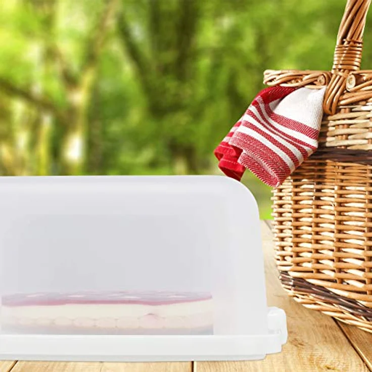 Relaxdays Kuchenbox, eckig, tragbar, Kuchen & Muffins, spülmaschinenfest, Partybutler, 16x34x32,5 cm, weiß/transparent – Bild 2