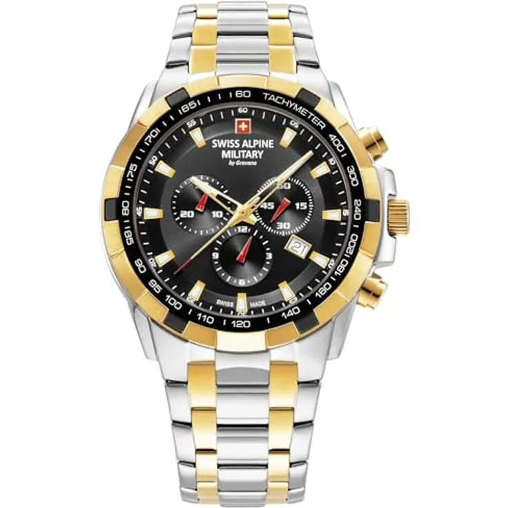 Swiss Alpine Military Herren Uhr Chrono 7043.9147SAM Edelstahl, Stoppuhr, Metallband, schwarzes Ziffernblatt - Preisvergleich