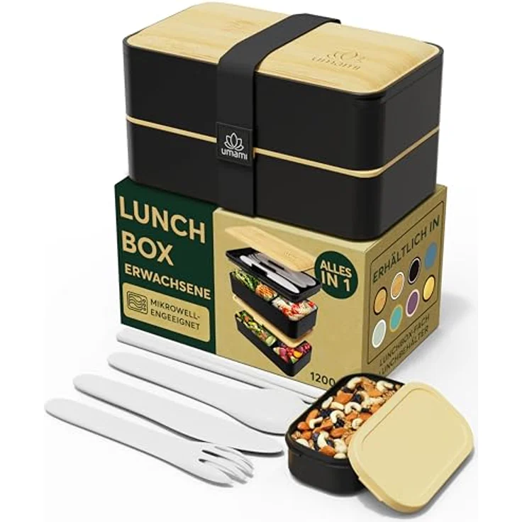 UMAMI Lunchbox All-in-1 1,2L, Auslaufsichere Brotdose mit Besteck und 2 Saucenbehältern, Fächer für Meal Prep – Bild 1